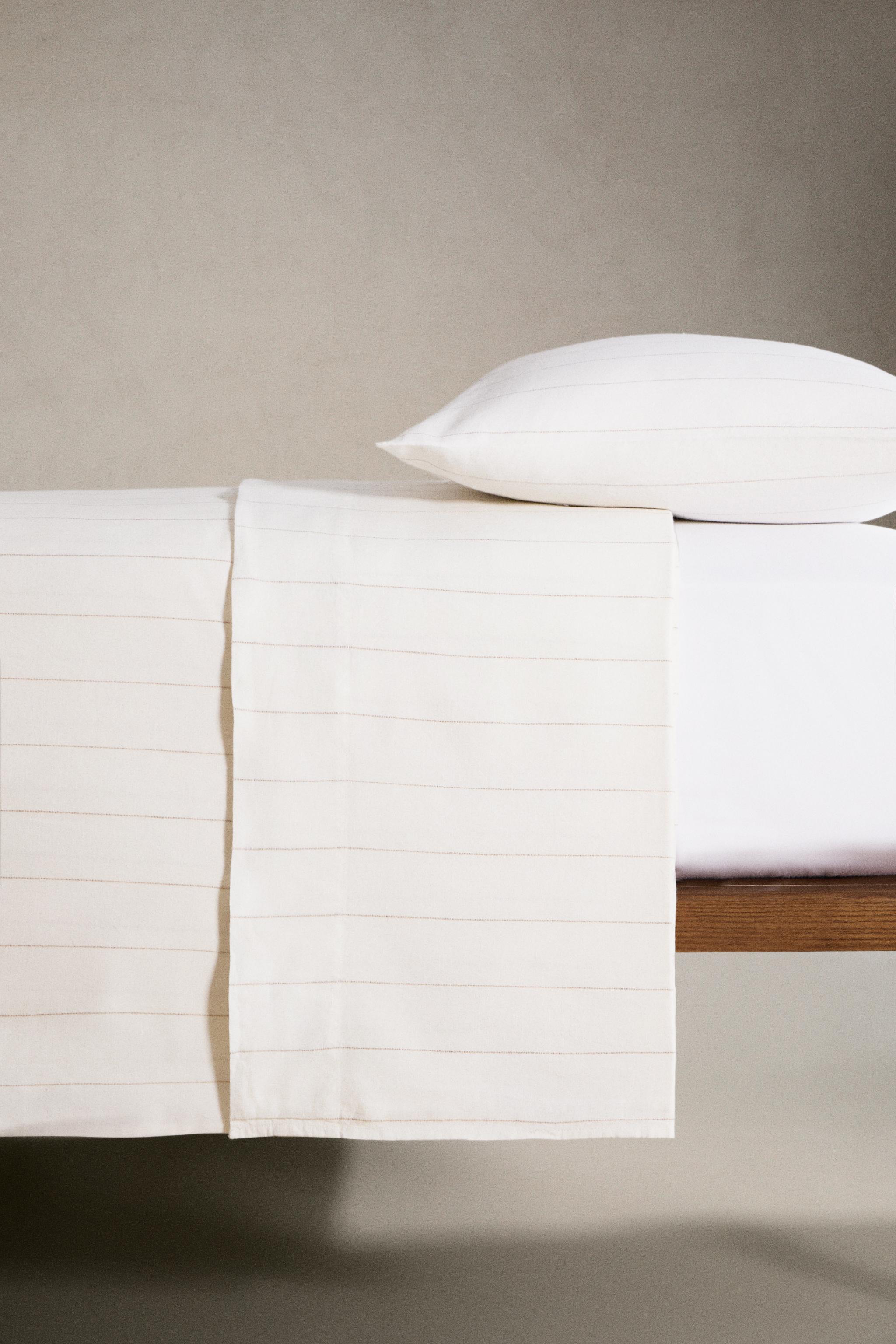 STRIPED COTTON LINEN FLAT SHEET